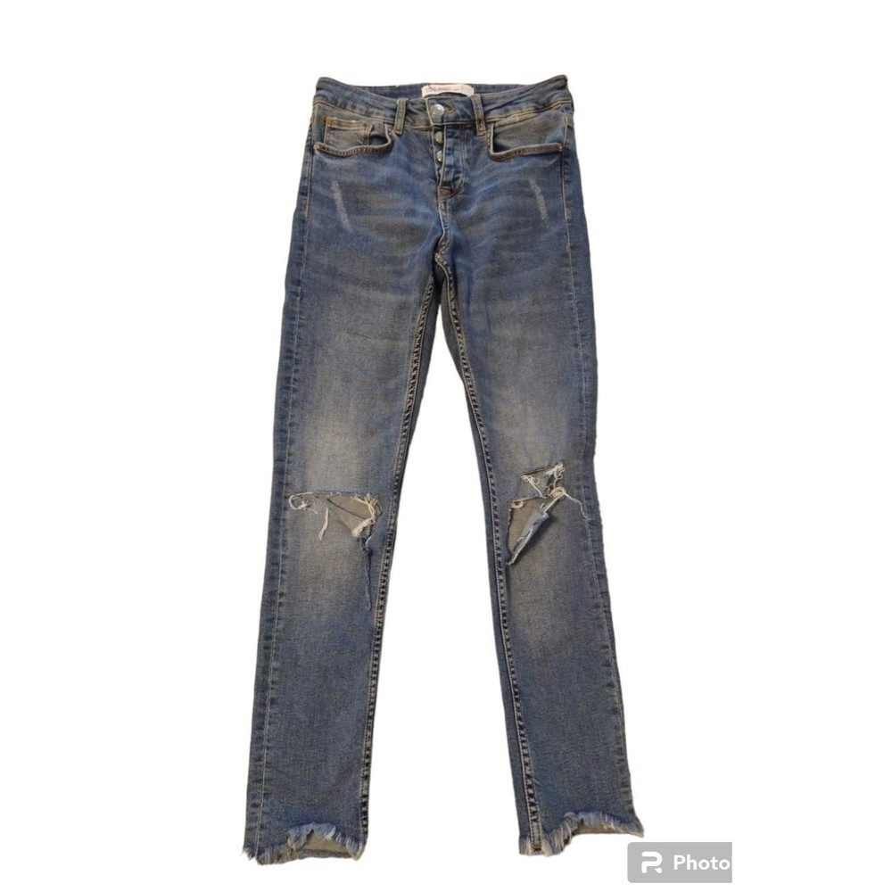 Zara cropped distressed jeans Sz 2 Beachy Boho